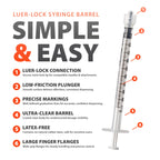 EasyTouch Luer-Lock Syringe Barrel, 1ml Syringe, Pack of 100