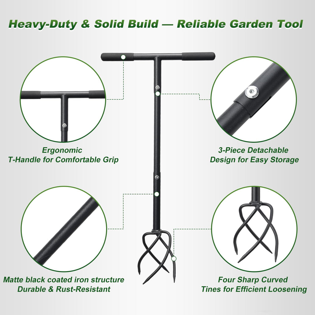 Hand Tiller Garden Tool 3 Ft Garden Claw Hand Tool Sturdy Garden Hand Tiller for Gardening Labor Saving Twist Tiller for Soil Tillage, Weed Control Lawn Aeration