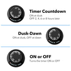 HBN Outdoor Light Timer Waterproof, Weatherproof Photocell Dusk to Dawn Light Sensor, 2/4/6/8 Countdown Timer, 2 Grounded Outlet for Christmas Lights，Hallowen Deceration，1875W 15A 1/2HP