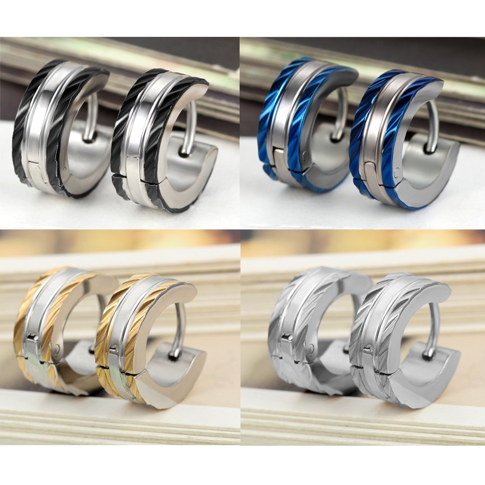 Aroncent Stainless Steel 3-8 Pairs Hoop Earrings Men Small Hoop Huggie Hinged Earrings Set for Men Women 4mm Gifts