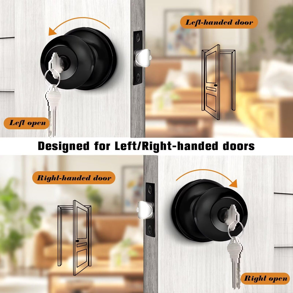 Probrico Black Door Knob Exterior Door Knobs with Lock, Keyed Alike Door Locksets for Front Door, Interior Door Lock with Ball Knob, Black Finished, 5 Pack