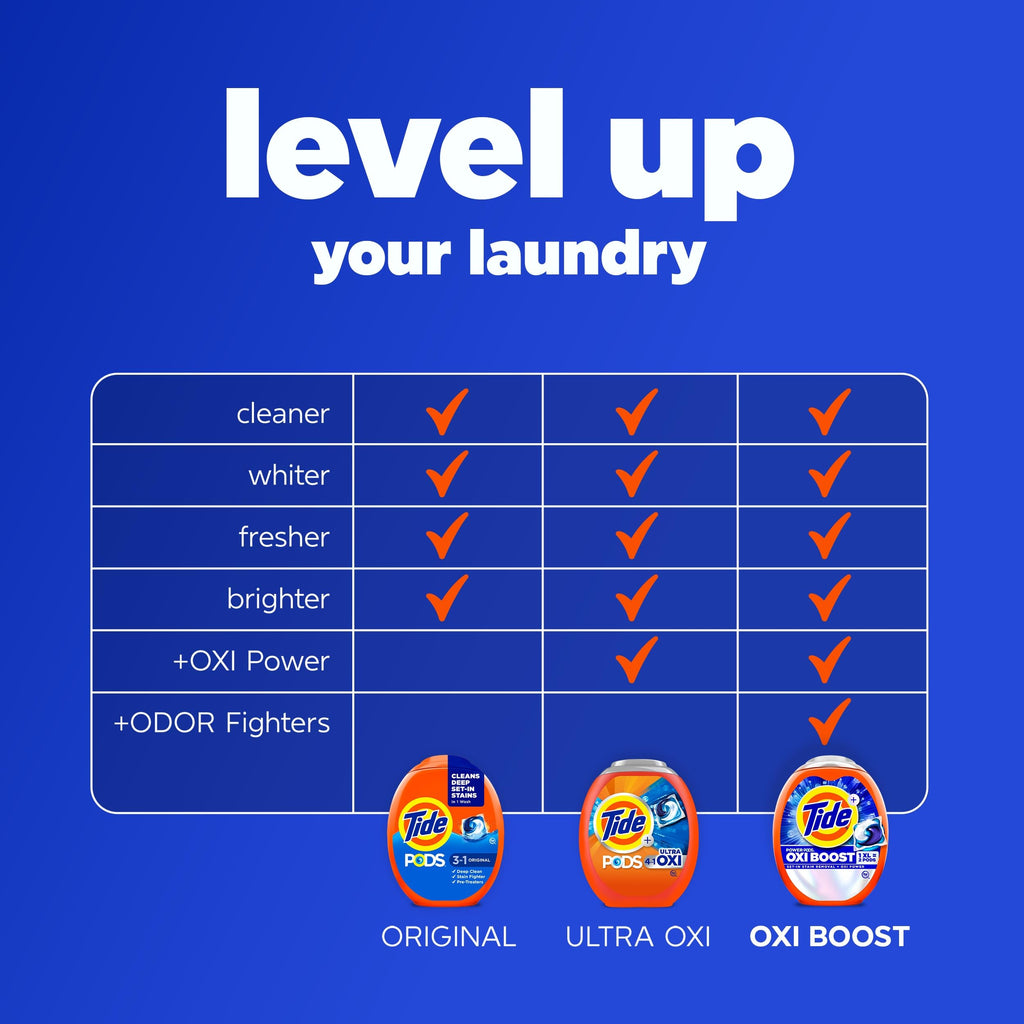 Tide 4-n-1 Ultra Oxi PODS Laundry Detergent Pacs, 57 Count, HE Compatible, Built in Pre-treater for Stains