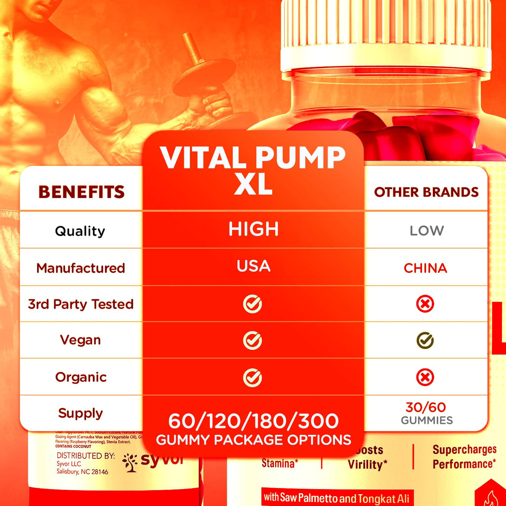 Vital Pump XL Testo Gummies, Official Vital Pump XL Male Performance Gummys with All Natural Ingredients, Advanced Supplement with Maximum Strength Vitamins for Your Active Lifestyle (60 Gummies)