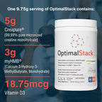OptimalStack Creatine Monohydrate, HMB, & Vitamin D3 Stack | with Creapure Creatine, Clinical Dosage of myHMB, and Vitamin D3 | NSF for Sport Certified | Unflavored, 30 Servings