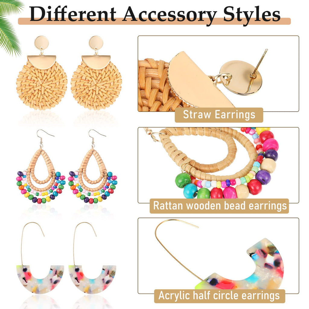 Hicarer 6 Pair Boho Rattan Earrings for Women,Cute Series