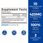 Vitalibre 10 in 1 Magnesium Complex, 420mg Elemental Magnesium | Ultra Strength, Max Absorption | Chelated Magnesium Supplement for Nerves, Bone & Heart Health | Non-GMO, 240 Vegan Capsules