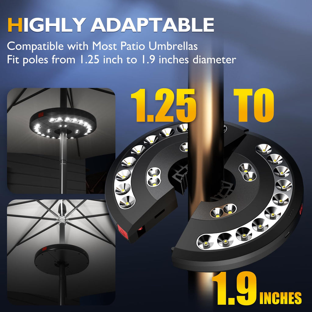 Eletorot Patio Umbrella Lights-Rechargeable Outdoor Lights for Patio Decor, Patio Table Lights Pole Light 28 LED 3 Lighting Modes, Patio Lighting Pool Accessories, Patio Backyard Decor