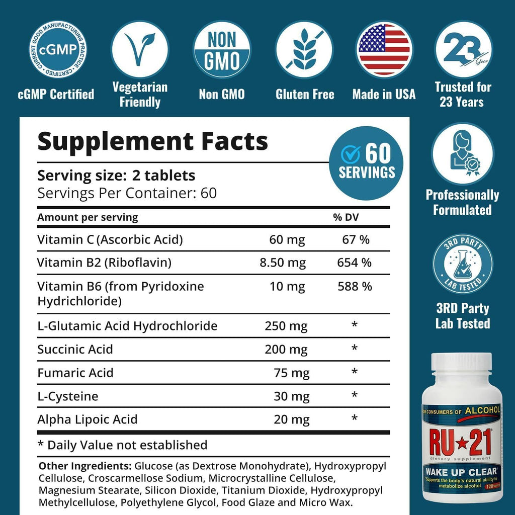 RU-21 The Supplement for When You Want to Drink & Go to Work The Next Morning | Feel Better After Celebrating & Support Your Liver | Trusted for 23+ Years | Made in USA (120 Pills, 60 Servings)