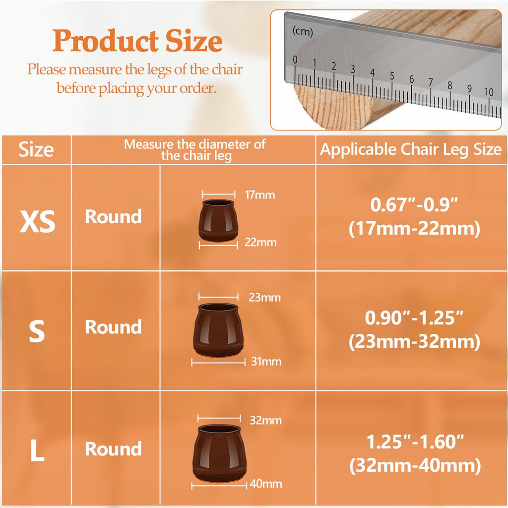 16pcs Round Chair Leg Floor Protectors, Felt Pads Chair Leg Protectors for Hardwood Floors, Silicone Furniture Feet Cups Covers Felt Pads, Prevents Scratches & Reduce Noise, Brown, Small