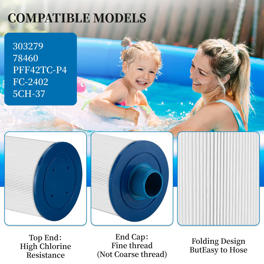 Porscan Spa Filter Replacement for Watkins 303279 Filbur FC-2402, Hot Tub Filter Cartridge 5CH-37 PFF42TC-P4 78460 Conpatible with LifeSmart, Free Flow, AquaTerra, Fantasy - 1 Pack