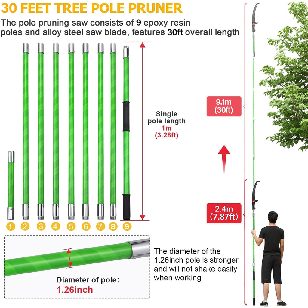 30 Feet Tree Pole Pruner Manual Branches Trimmer Tree Branch Garden Tools Loppers Hand Pole Saws Extendable Height