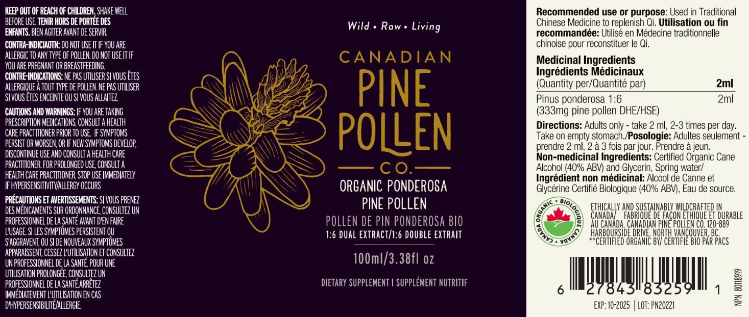 Pine Pollen Tincture - 100% Wild Canadian Ponderosa Pine Pollen 100ml