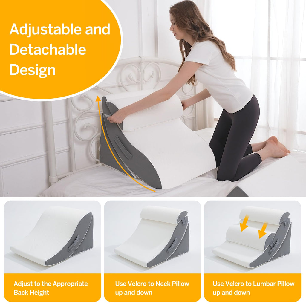 Wedge Pillow Set for After Surgery – 4PCS Orthopedic Bed Wedge Pillows for Sleeping – Adjustable Memory Foam Triangle Support for Back Pain Relief, Acid Reflux & Recovery (Grey)