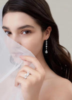 Silver Teardrop CZ Dangle Earrings Long Hook Bride Bridesmaid Wedding