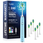 7AM2M Sonic Electric Toothbrush for Adults&Kids, Type-C Charging Run for 120 Days, with 6 Brush Heads, 5 Modes&40000VPM Powered Rechargeable Toothbrush, Travel & Home Use (Light Blue)