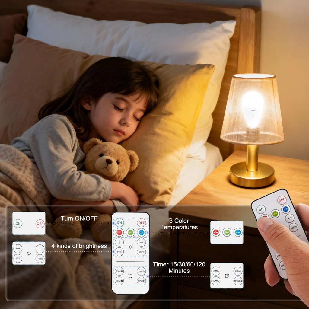 Powfloven E26 Rechargeable Light Bulbs with Remote and USB Charging, 4 Pack