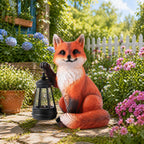 Solar Fox Garden Statue with Lantern, Woodland Fox Outdoor Decor, 9 inch