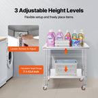Vevor Mophorn Stainless Steel Work Table 36x24 Inch with 4 Wheels, Casters Heavy Duty Food Prep Worktable for Commercial Kitchen Restaurant, Silver