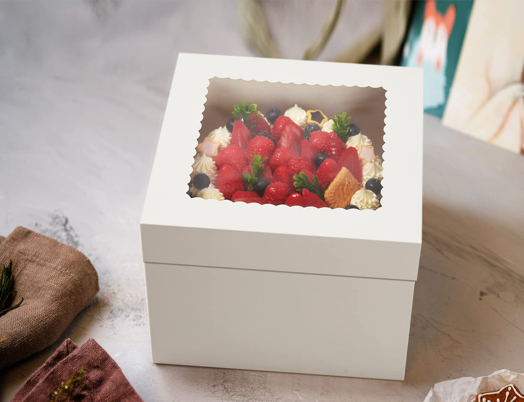 Kootek 15pcs Cake Boxes, 12x12x8 Inches Tall Cake Box with Window, White Bakery Boxes, Large Baking Boxes, Square Cardboard Cake Box for Multi-Layer Cakes, Cake Decorating Supplies for Gift Giving