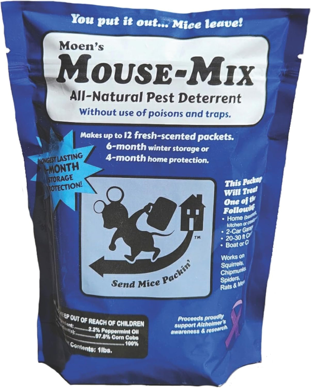 All-Natural Mouse-Mix Rodent and Pest Repellent, Repel Nesting in Your Home/Shed/Garage/RV/Car/Boat/Storage, Safe for Indoor Use, Kit & Pet Friendly -1 lb. Bag, Peppermint