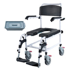 VEVOR Shower Commode Wheelchair with 4 Lockable Wheels, Footrests, Flip-up Arms, 3-Level Adjustable Height, 5L Removable Bucket, 350 LBS Capacity, Commode Chair for Adults Seniors