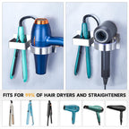 Hair Dryer Holder Wall Mounted, Hair Straightener Holder, Blow Dryer Holder Adhesive, Hair Tool Organizer for Flat Iron, Hairdryer, Curling Iron Holder for Bathroom Vanity Barber Shop (Silver)