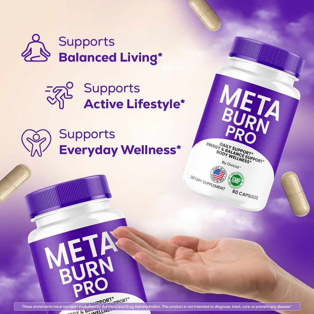 Meta Burn - Official Meta Burn Pro Capsules Advanced Formula with All Natural Ingredients, MetaBurn Pills Maximum Strength for Wellness & Overall Health Support, 60 Capsules for 1 Month