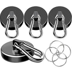 MIKEDE Strong Magnetic Hooks Heavy Duty, 200LBS+ Black Swivel Neodymium Magnets with Carabiner Hook, Hooks for Hanging, Curtain - 4 Pack