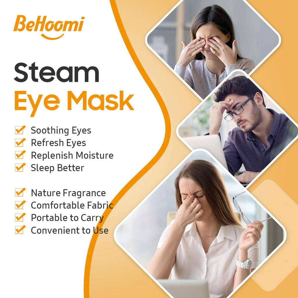 BeHoomi 20Packs Steam Eye Mask, Heated Eye Mask Warm Compress for Eyes, Disposable Self Heating Steam Mask for Home, Sleep, Spa, Travel Essentials & Relaxation Gifts, Valentine's Day Gifts (Orange)