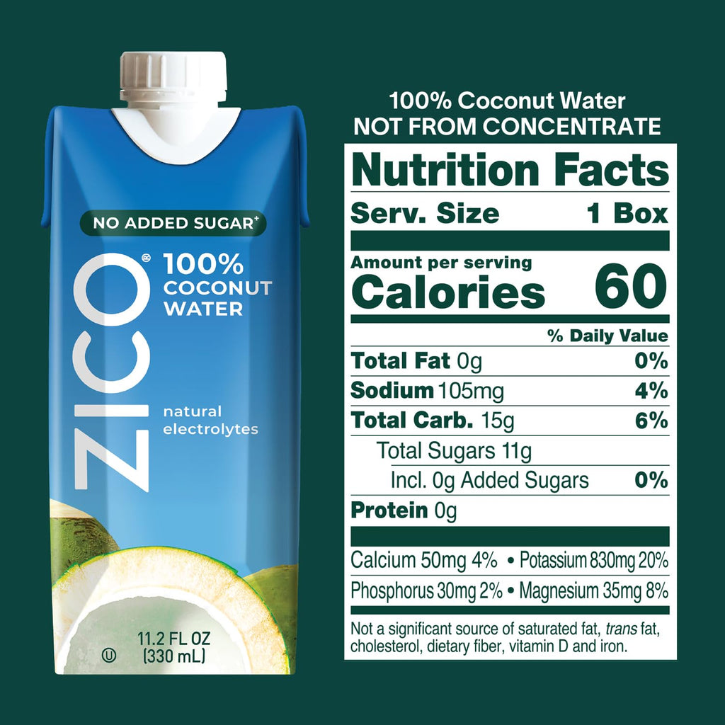 ZICO 100% Coconut Water with No Added Sugar, 11.2 fl oz (Pack of 12)