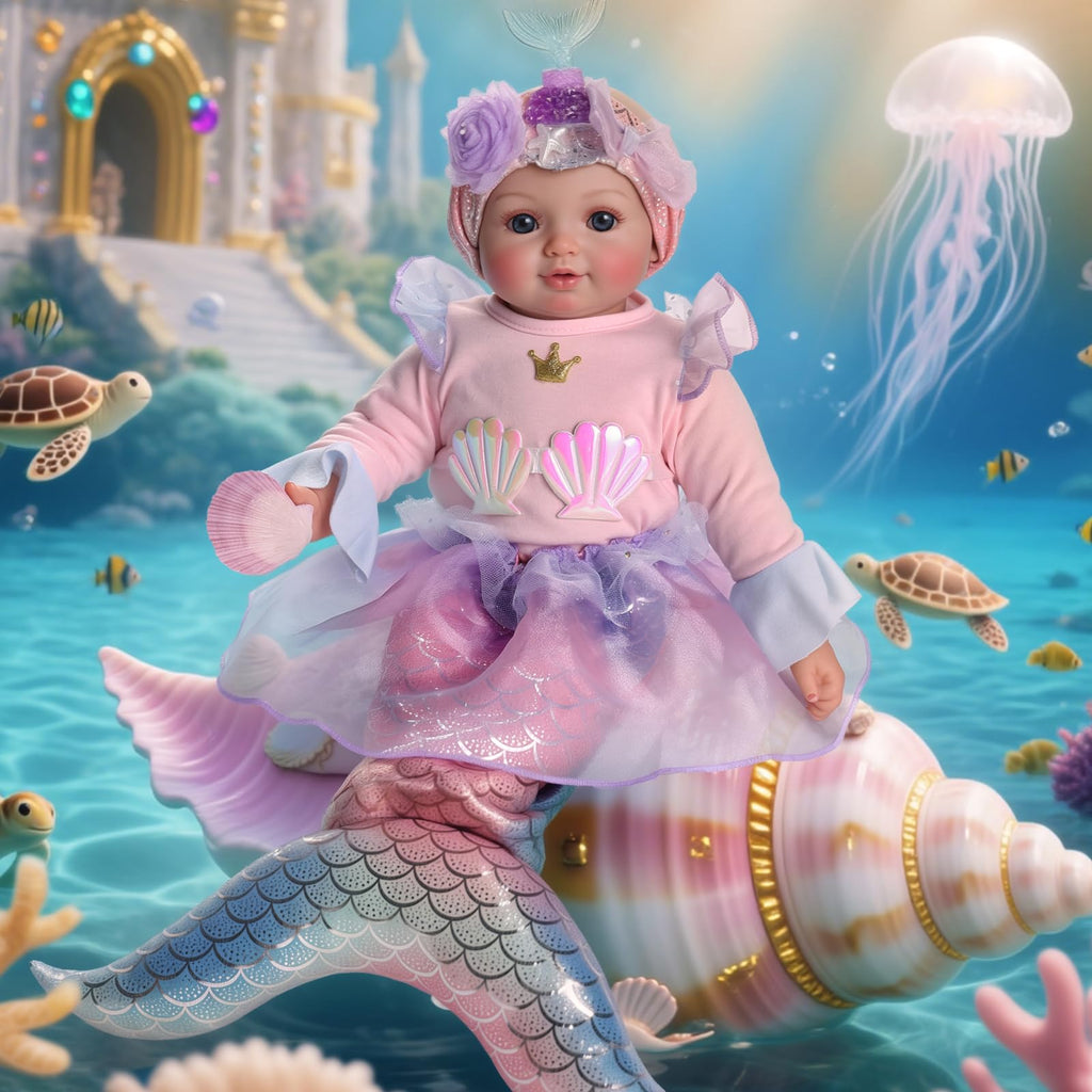 BABESIDE Mermaid Baby Doll Girl, 15-Inch Realistic Soft Baby Dolls with Shiny Mermaid Tail & Accessories, Cute Mermaid Toys for Girls Ages 3-10 Kids, Christmas, Birthday
