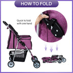 BestPet Pet Stroller Dog Cat Jogger Stroller for Medium Small Dogs Cats Folding Lightweight Travel Stroller with Cup Holder (Purple, 4 Wheels)