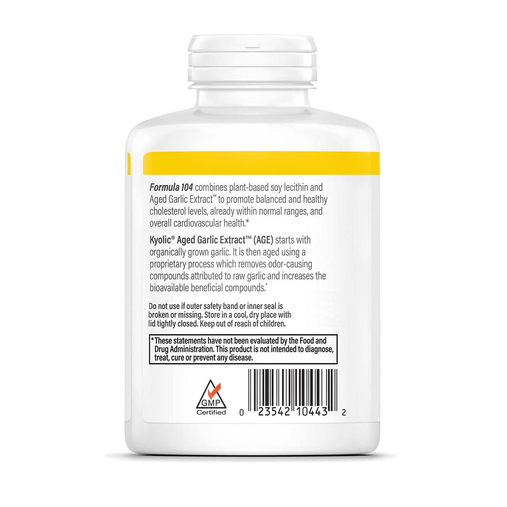 Kyolic Aged Garlic Extract Formula 104 - Cholesterol Health - Supports Overall Cardiovascular Health* - Odorless Aged Garlic Extract & Lecithin - GMO-Free, Gluten-Free - 300 Capsules (150 Servings)