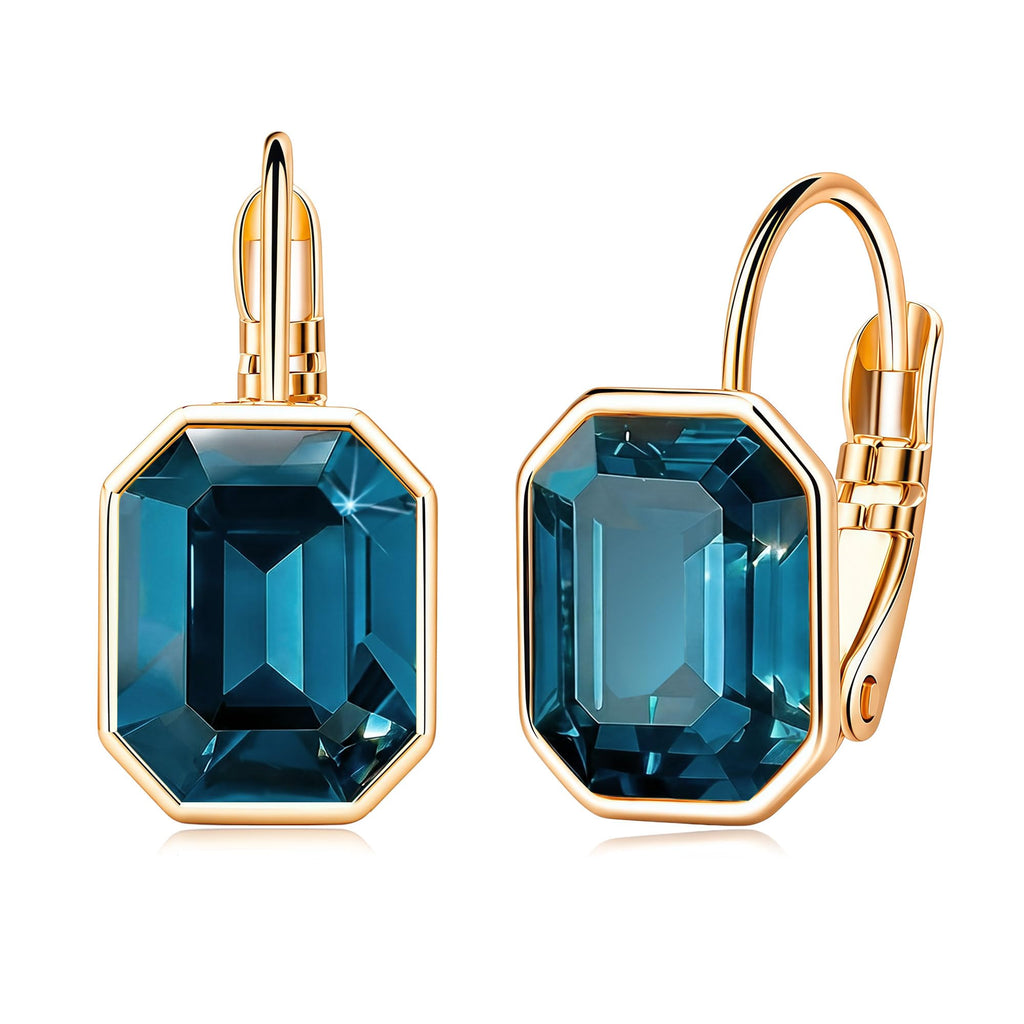 EVEVIC Austrian Crystal Octagon Leverback Drop Earrings for Women