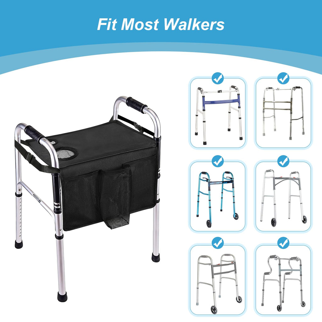 Cejiuga Walker Tray for Folding Walker, Premium Tray for Walker for Seniors with Cup Holder, Walker Trays for Rolling Folding Walker, Walker Accessories for Seniors (Black)