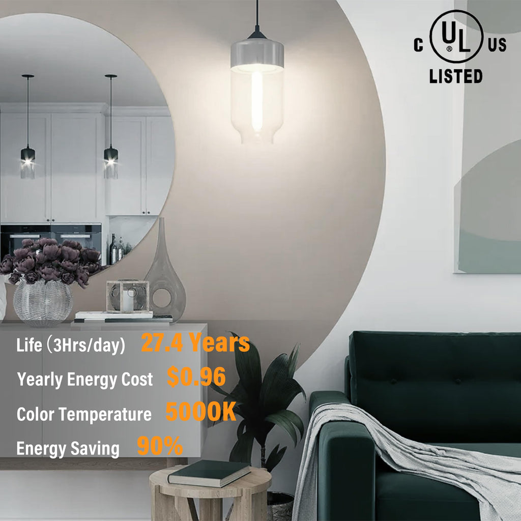 NOVELUX 11.8IN 1000LM 5000K Daylight White Light Bulbs E26 Base, T10 T9 Edison Bulbs Dimmable 8W, AC 120V 100 Watt Equal Filament Bulb, Vintage Clear Glass Long Tubular LED Bulb, UL Certified - 4Pack