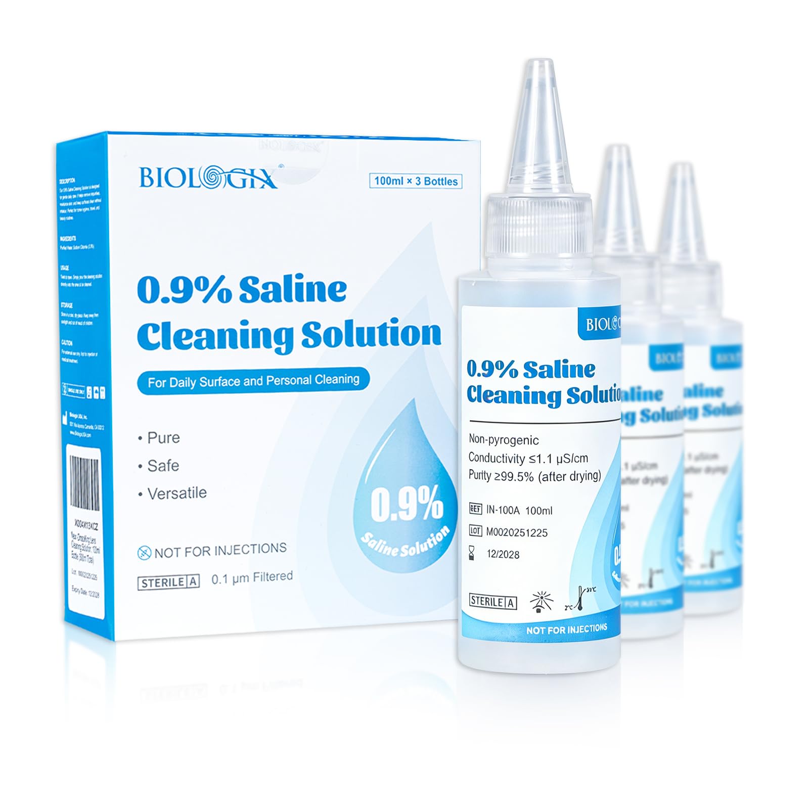0.9% Saline Cleaning Solution, Normal Solution, Ready-to-Use for Daily Cleaning, Household Use, 100ml Each, 3 per Box, 300ml /10.56 FL OZ