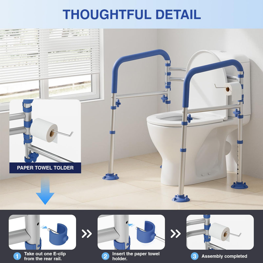 Loyoda Foldable Toilet Safety Rails for Seniors - Adjustable Toilet Safety Frame & Toilet Handles for Elderly & Disabled, Fits Most Toilets, 350lb Capacity, Blue