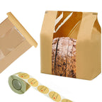 NOONEAST 100 Pack Large Paper Bread Bags for Homemade Bread Sourdough Bags 14" x 8.3" x 3.5" with Tin Tie Tab Lock Clear Front Window Bakery Bag Packaging Cookie Bag with Label Seal Stickers