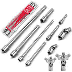 9-Piece Socket Extension Bar Set, 1/4" & 3/8" Drive Ratchet Extensions 2", 3", 4", 6", 8" & 10" with Universal Joints, CR-V Steel for Tight Spaces
