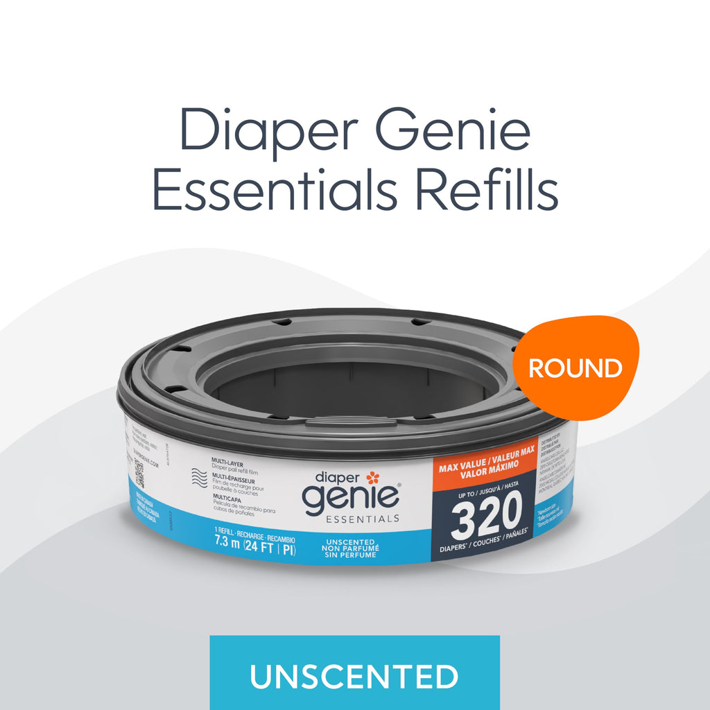 Diaper Genie Essentials Round Refill 8-Pack, Unscented, Fits Complete Pails