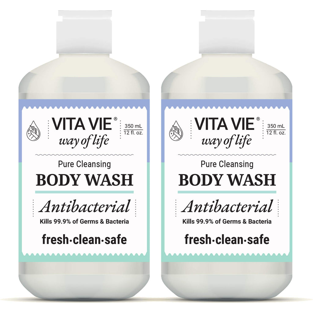 VITA VIE Body Wash, Lemon Scent, Antibacterial Soap for Hands and Forearms With Hazel, Willow Bark Extract, and Tea Tree Oil, Clean Nourishing Formula, Vegan, Paraben Free, Non GMO, 12 FL Oz, 2 Pack