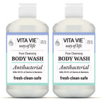 VITA VIE Body Wash, Lemon Scent, Antibacterial Soap for Hands and Forearms With Hazel, Willow Bark Extract, and Tea Tree Oil, Clean Nourishing Formula, Vegan, Paraben Free, Non GMO, 12 FL Oz, 2 Pack