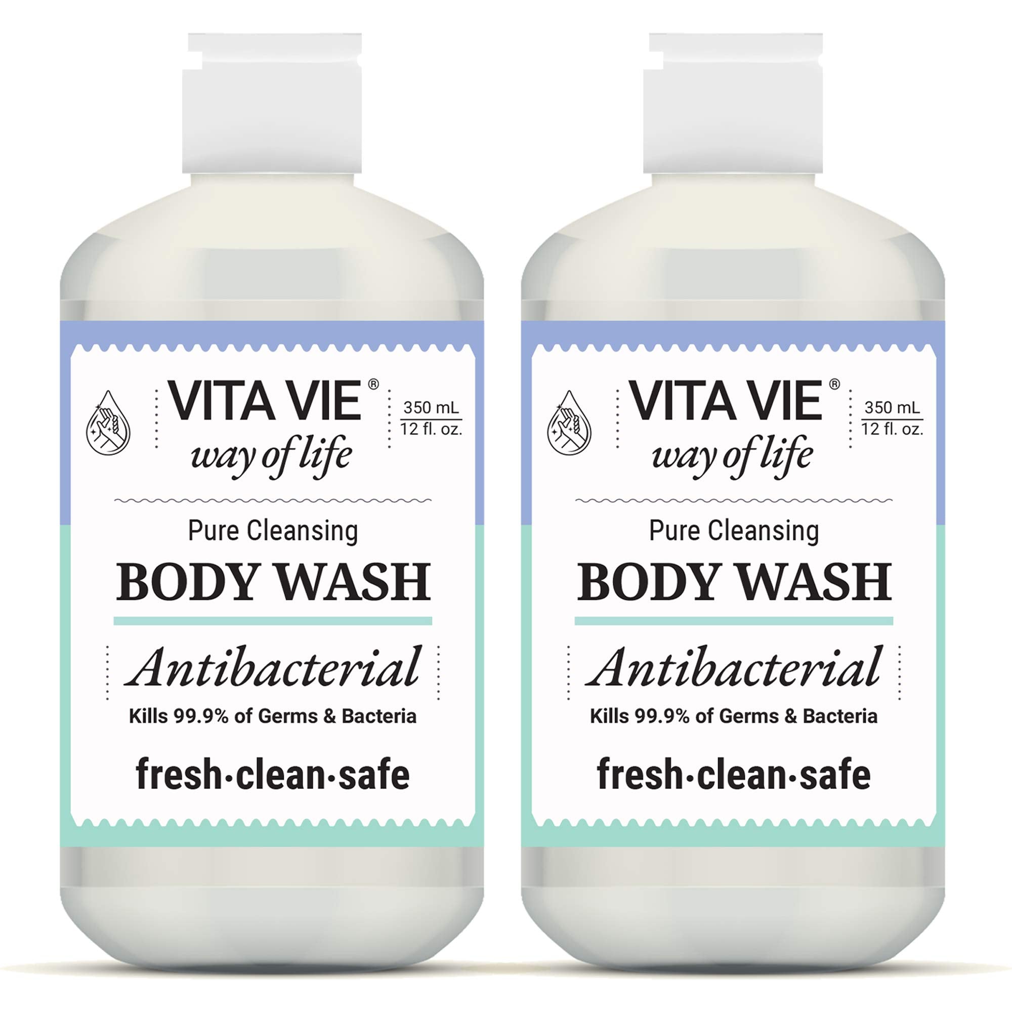 VITA VIE Body Wash, Lemon Scent, Antibacterial Soap for Hands and Forearms With Hazel, Willow Bark Extract, and Tea Tree Oil, Clean Nourishing Formula, Vegan, Paraben Free, Non GMO, 12 FL Oz, 2 Pack