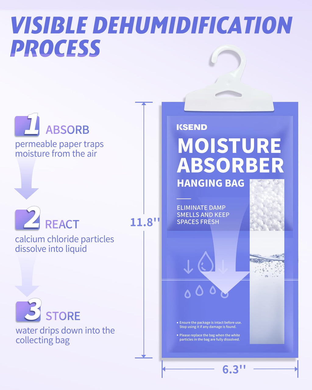 Ksend Moisture Absorbers 10 Pack, 9.8 Oz Compact Dehumidifier Bags & Packs, Moisture Hanging Bag, Humidity Absorbers, Closet Deodorizer Against Musty Odors, 11.8'' x 6.3''