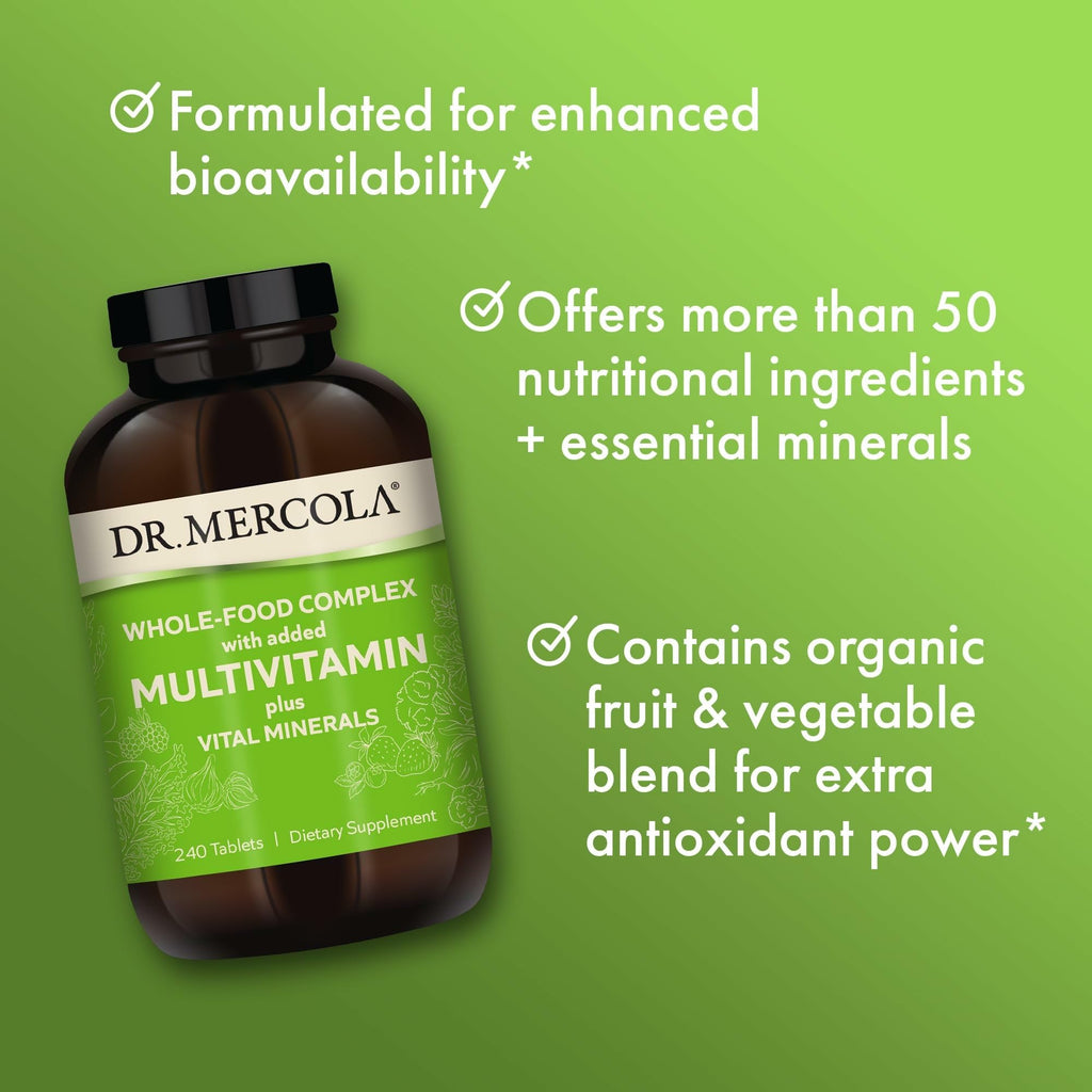 Dr. Mercola Whole-Food Complex with Added Multivitamin Plus Vital Minerals - Supports Nutrition & Immune Support - Bioavailable - GMO Free - 240 Tablets (30 Servings)