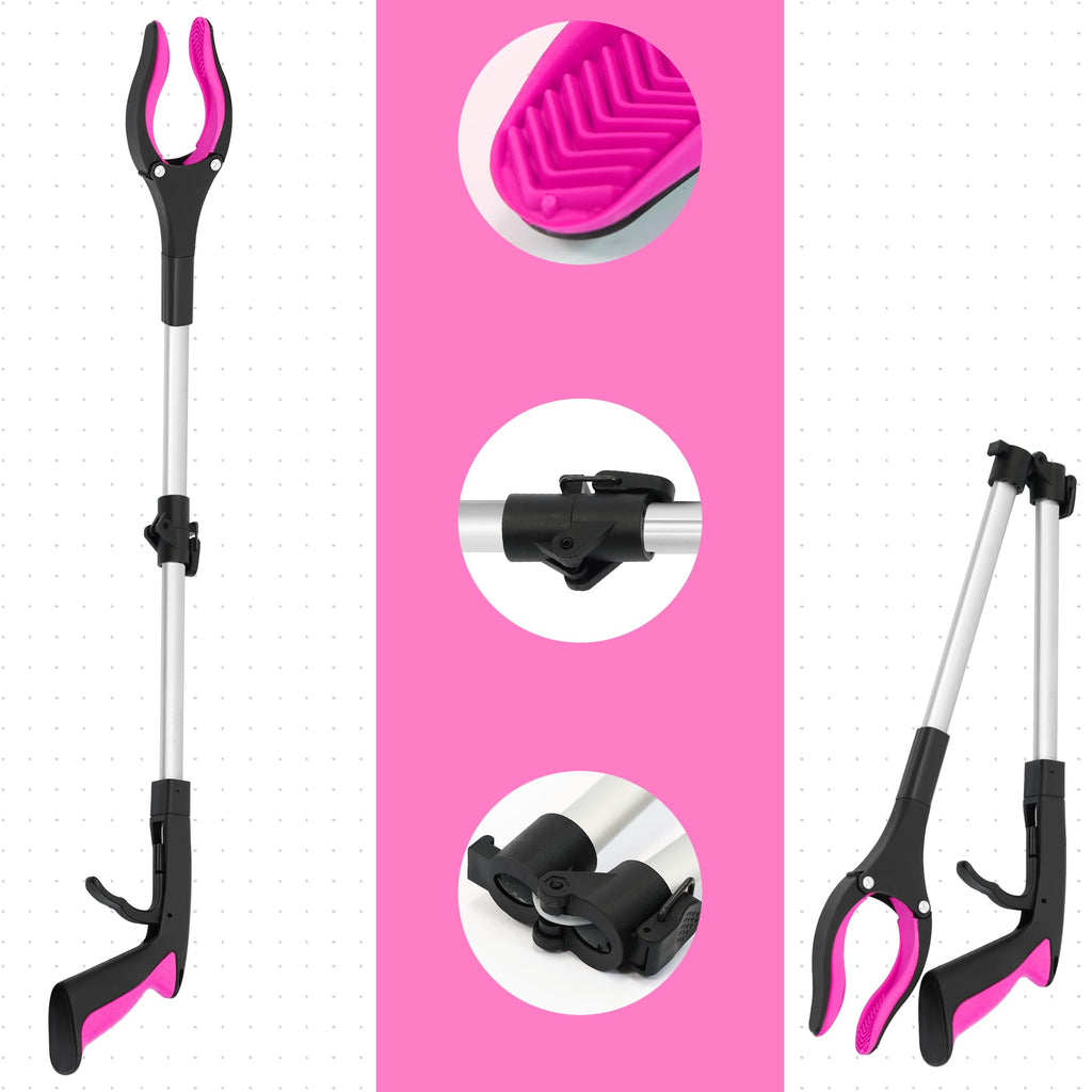 2 Pack 32 inch GrabRunner Reacher Grabber Tool with Strong Magnetic and Swivel Head (New Pink)
