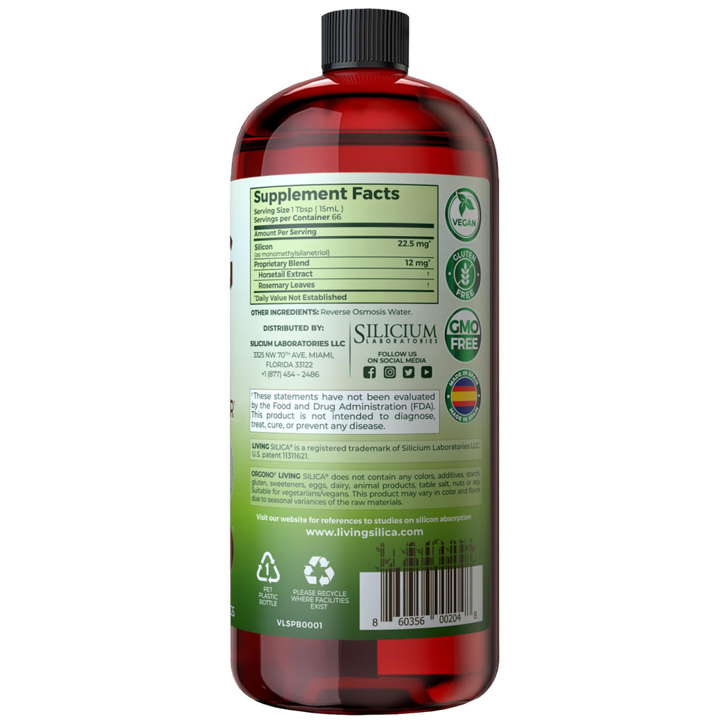 Living Silica ORGONO Plant-Based Collagen Booster | Horsetail Extract & Rosemary | Supports Collagen & Elastin for Joint & Bone Health, Glowing Skin, Strong Hair & Nails | 33.85 Fl Oz