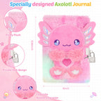 homicozy Axolotl Diary with Lock, Gift for 6 7 8 Year Old Girl, Secret Diary Journal Tie-Dye Fuzzy Notebook with 160 Pages,Cute Stationery Axolotl Gift for Girls