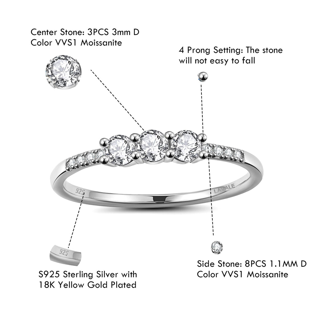 LAVALE Round Cut Moissanite Wedding Band for Women, Brilliant D Color VVS1 Clarity Classic Lab Created Diamond Wedding Ring 18K White Yellow Rose Gold Vermeil 4 Claw Knife Edge Moissanite Rings